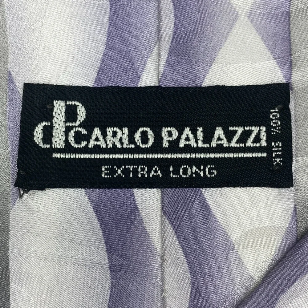 Carlo Palazzi Necktie Mens XL‎ Purple Grey Abstract Geometric Art Deco Silk 63x4